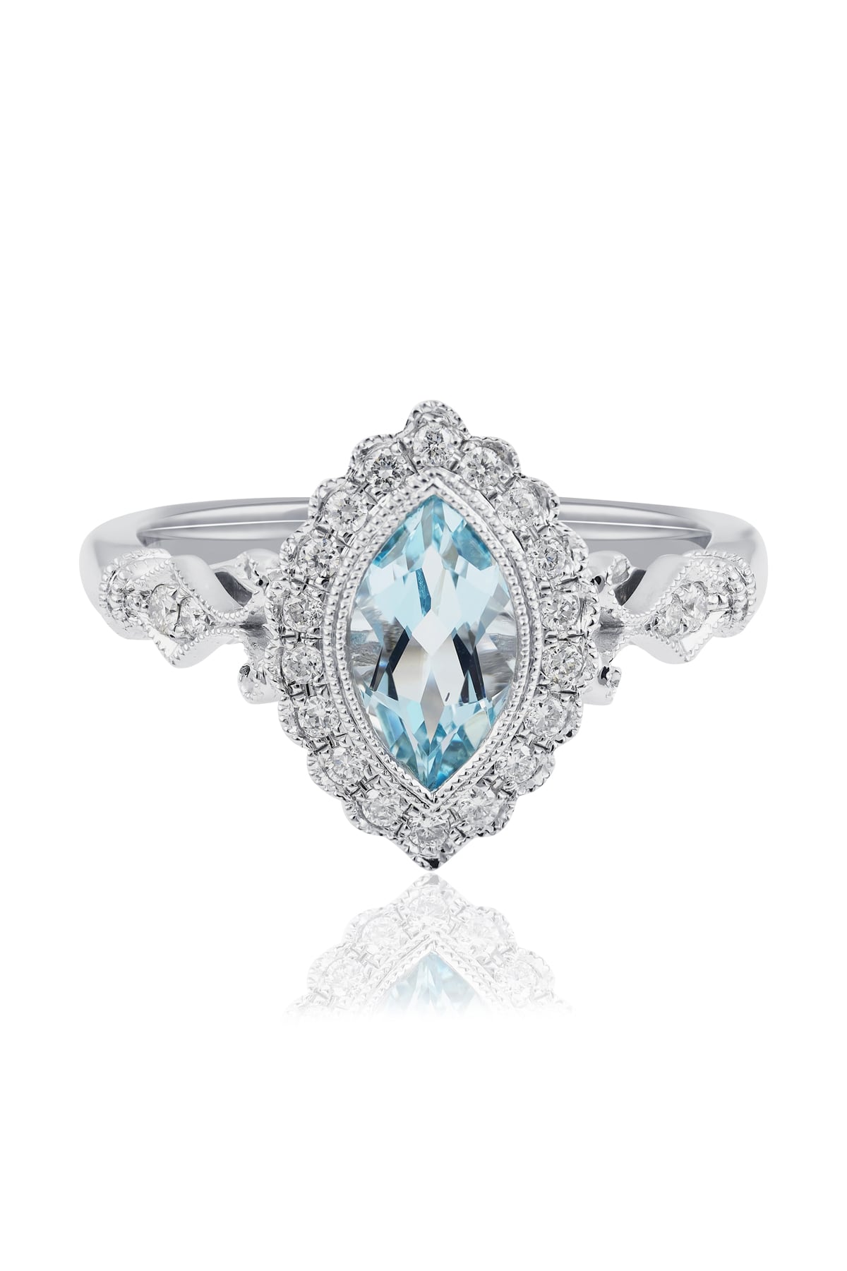 Antique Look Aquamarine & Diamond Ring from LeGassick Jewellery.