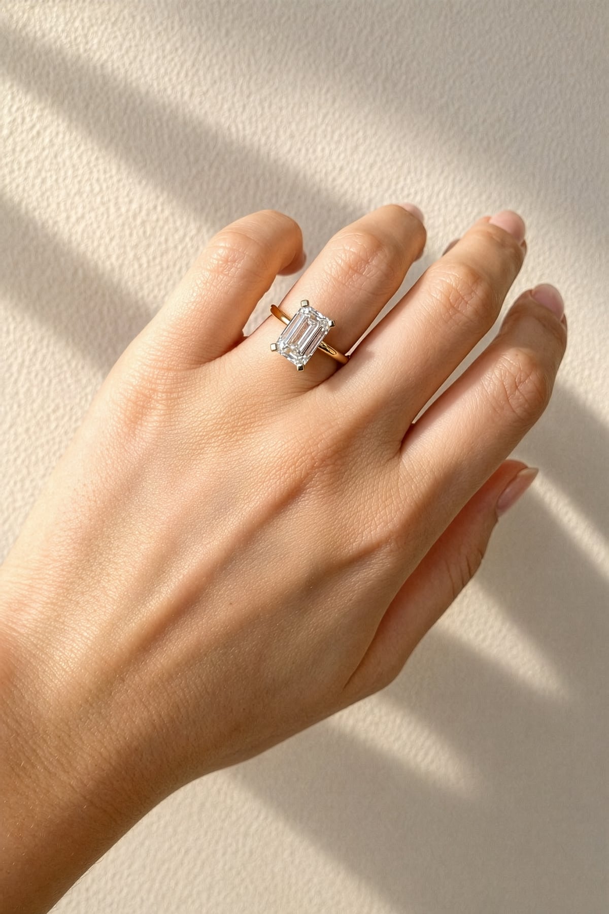 Gold ring with a lab diamond on a natural background