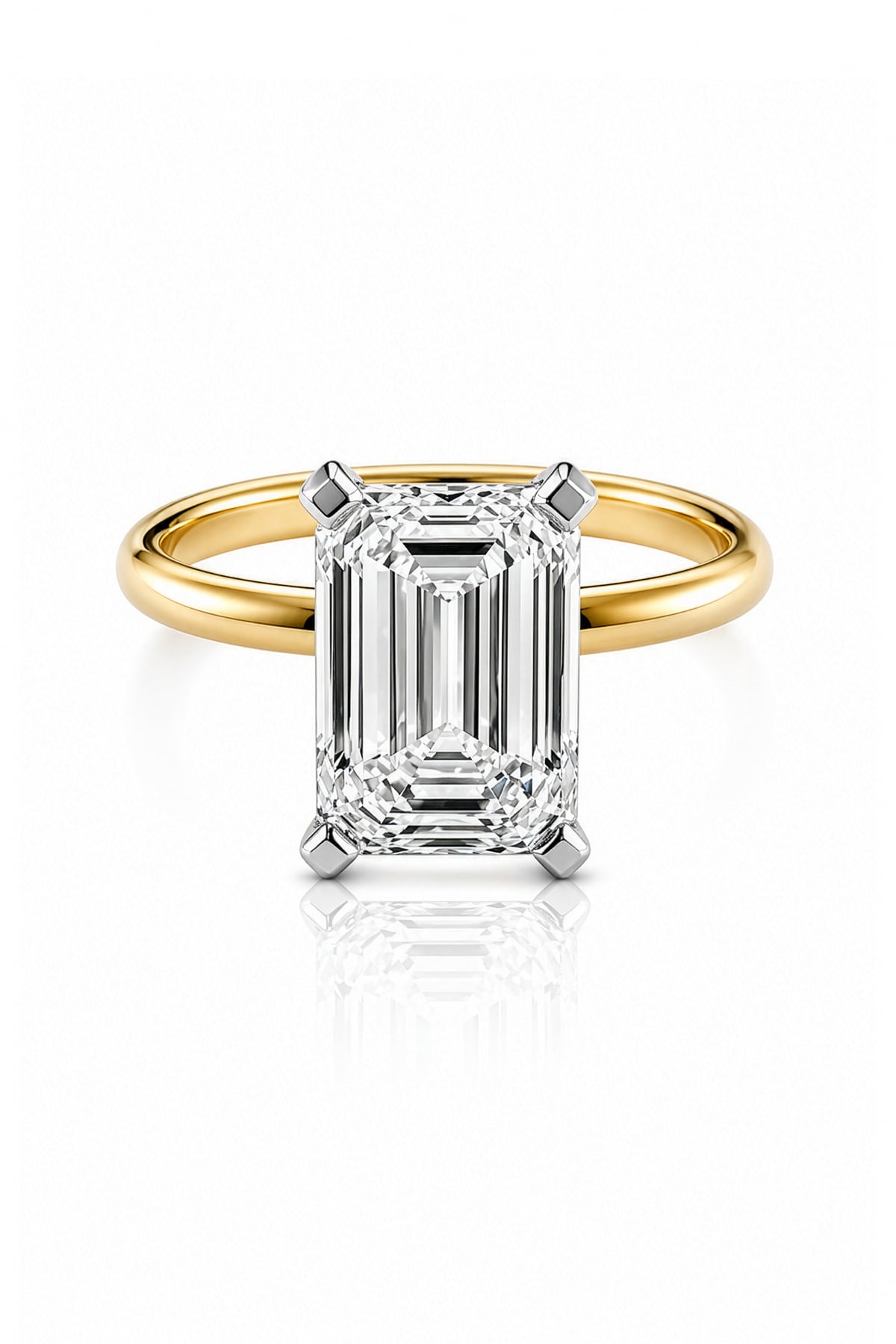 Gold ring with a lab diamond on a white background