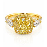 Cindy... 2.40ct Fancy Yellow Cushion Cut Lab Grown Diamond Halo Ring in 18ct Yellow Gold
