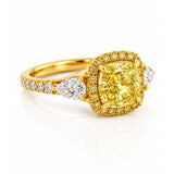 Cindy... 2.40ct Fancy Yellow Cushion Cut Lab Grown Diamond Halo Ring in 18ct Yellow Gold