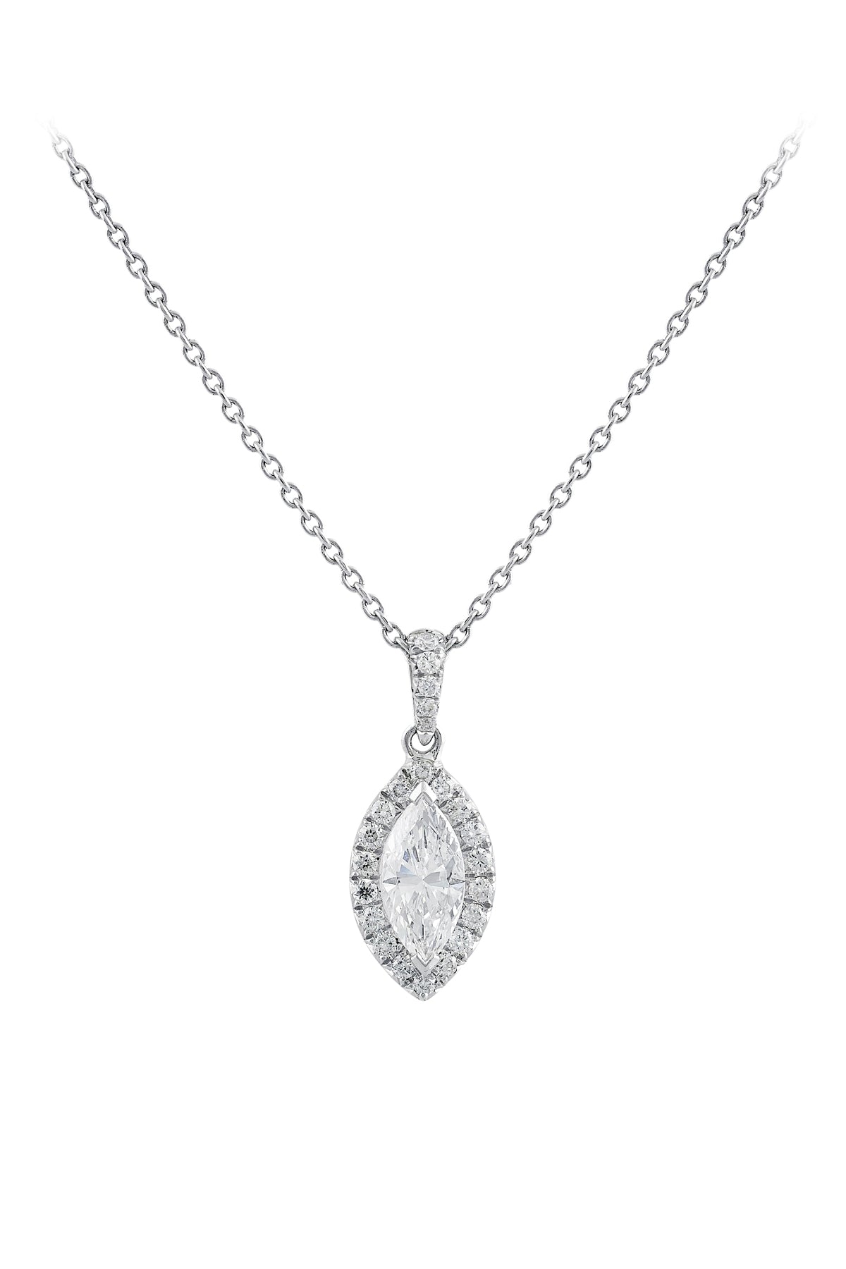 Marquise Cut Diamond Pendant With Diamond Halo from LeGassick Jewellery.