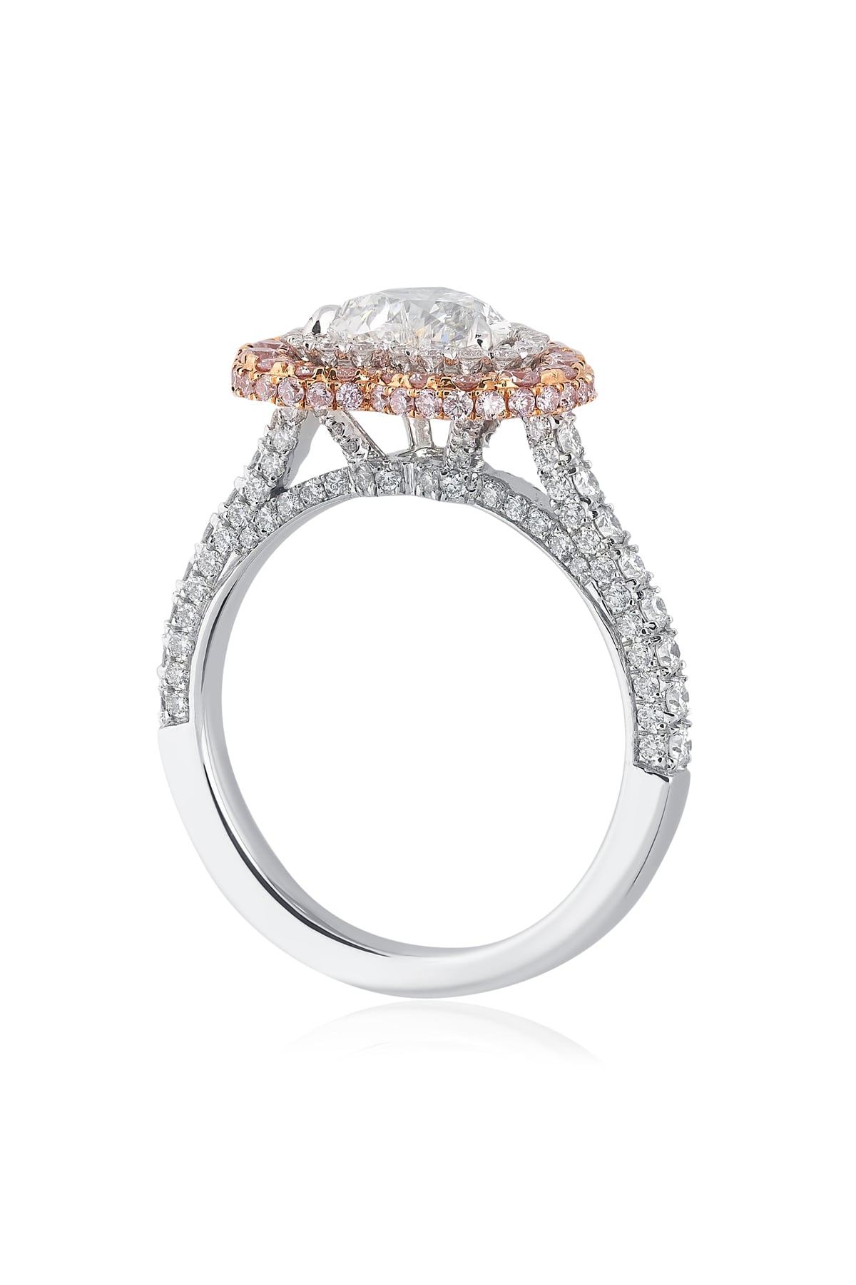Heart Shaped Diamond Halo Ring With White And Pink Diamonds from LeGassick.
