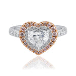 Heart Shaped Diamond Halo Ring With White And Pink Diamonds from LeGassick.