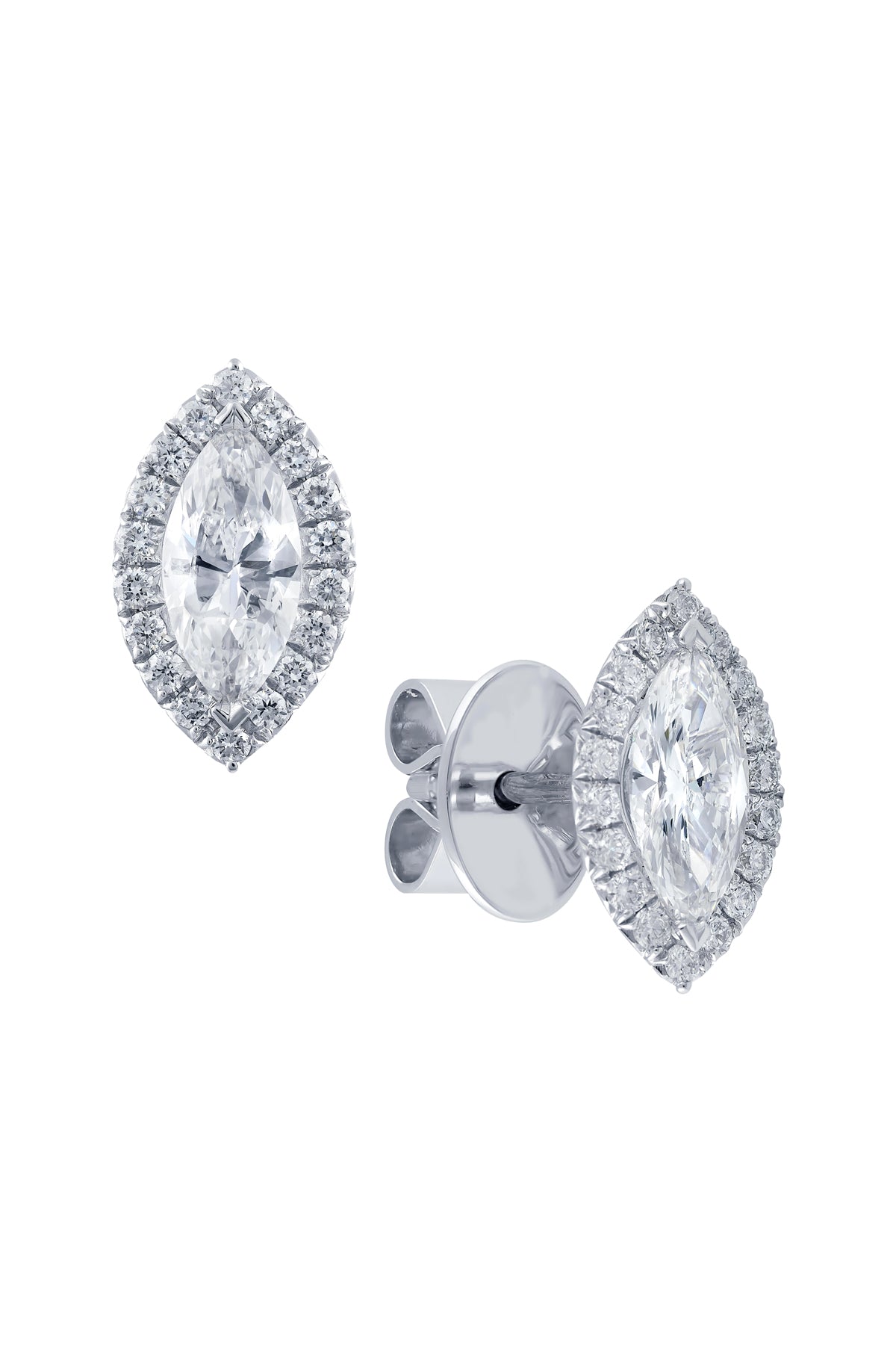 Marquise Cut Diamond Set Stud Earrings In 18 Carat White Gold from LeGassick Jewellers.