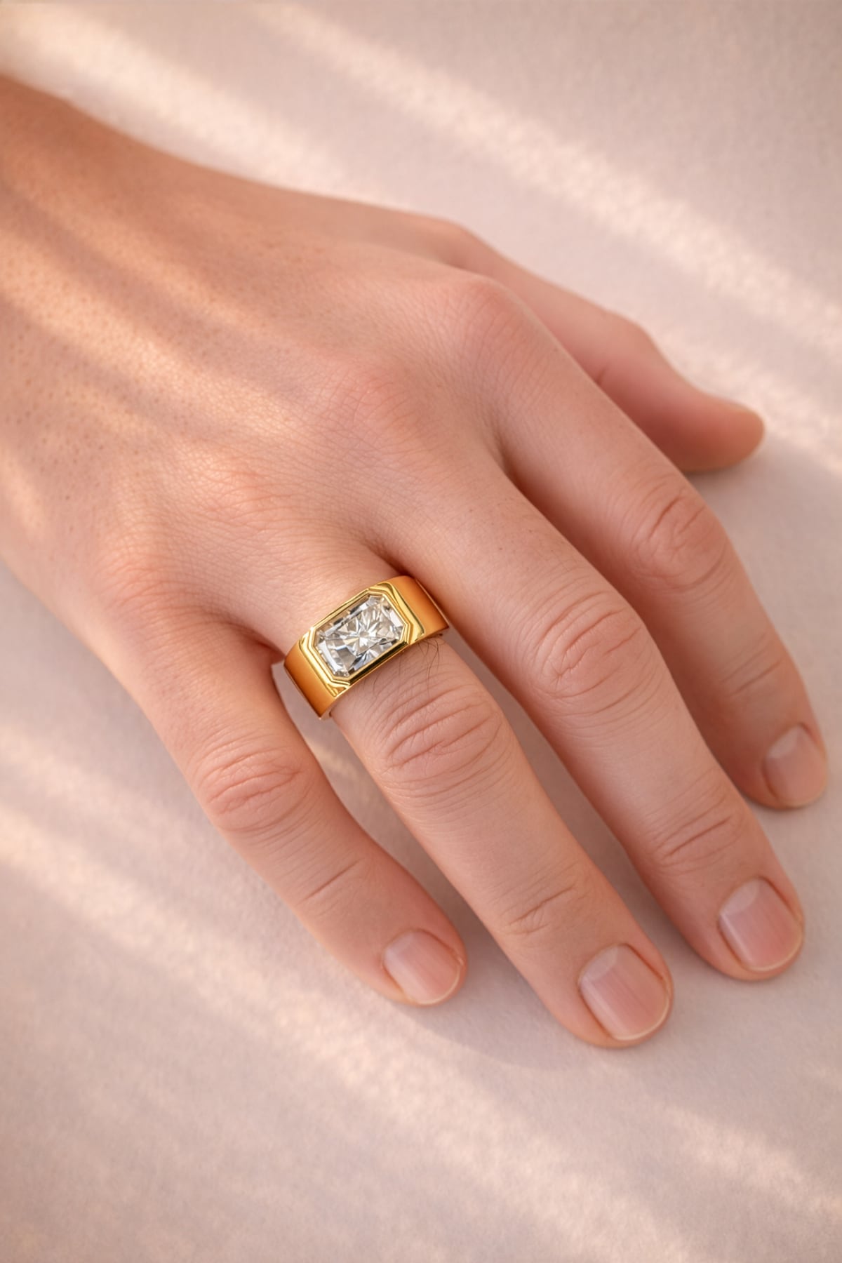 Harry... 5 Carat Radiant Cut Bezel Set Lab Grown Diamond Wide Ring