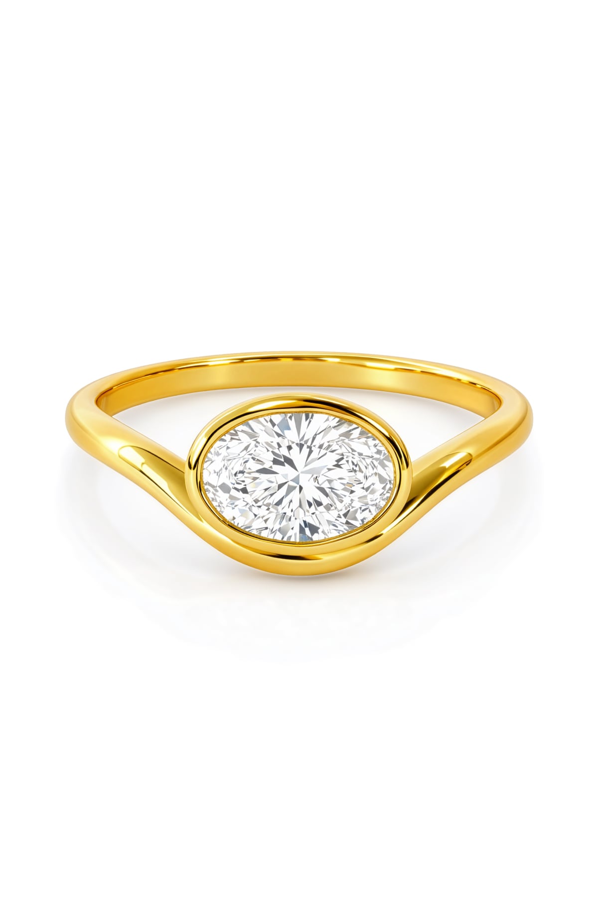 Kirsten... 1.0 Carat Oval Cut Lab Diamond Bezel Set Ring from The Madison Collection on a white background