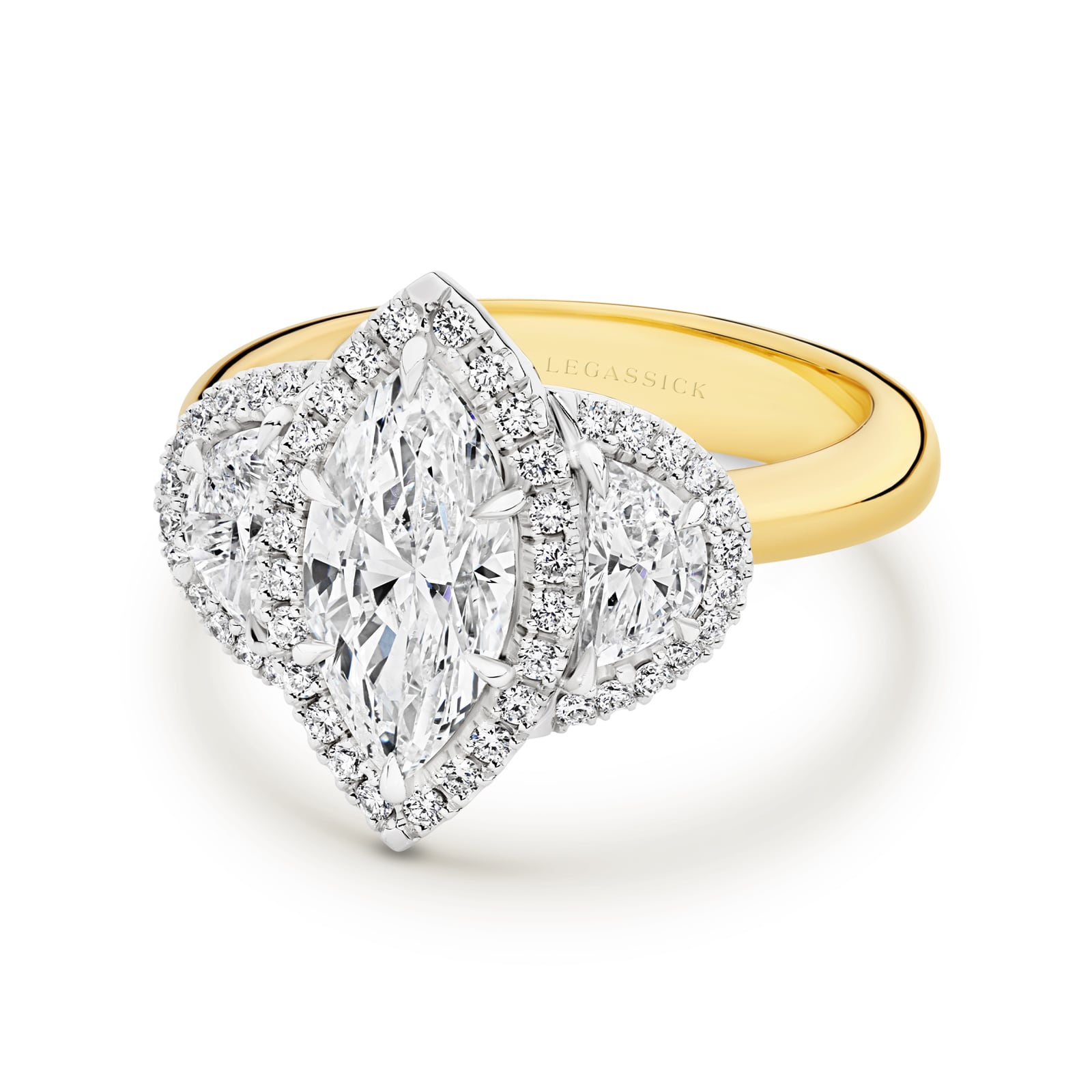 Monique is a stunning diamond ring with a 2ct marquise cut centre stone. She was designed and handcrafted by LeGassick's Master Jewellers, Gold Coast, Australia.