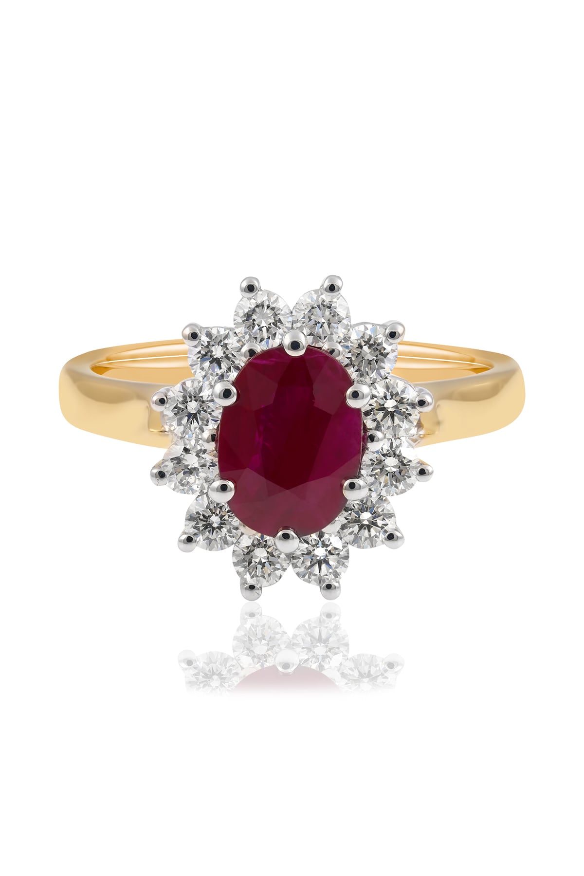 1.30 Carat Oval Natural Burmese Ruby & Diamond Cluster Ring from LeGassick Jewellery.