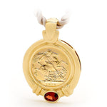 9ct Yellow Gold Garnet And Sovereign Coin Pendant from LeGassick