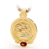 9ct Yellow Gold Garnet And Sovereign Coin Pendant from LeGassick
