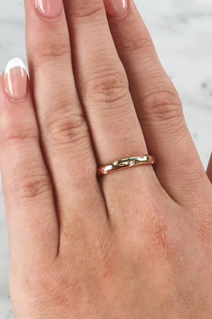 Lady wearing a Hammer Set Diamond Ring In Rose Gold
