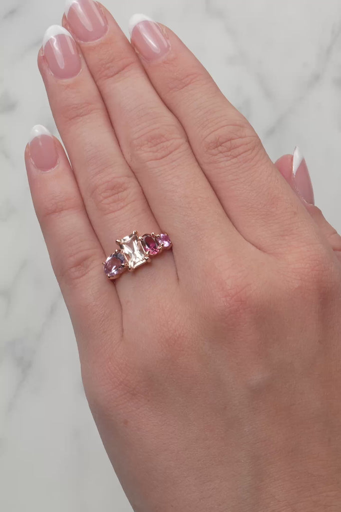 Multi Gemstone Dress Ring In Rose Gold from LeGassick.