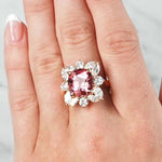 Lady wearing a Pink Tourmaline & Diamond Statement Ring in 18ct Rose Gold