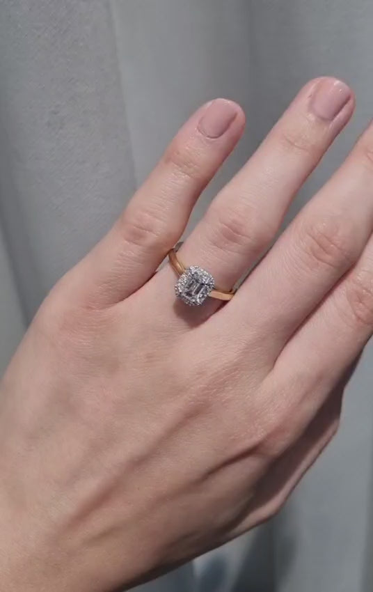 0.80 Carat Emerald Cut Diamond Halo Engagement Ring from LeGassick Jewellery, Gold Coast, Australia.