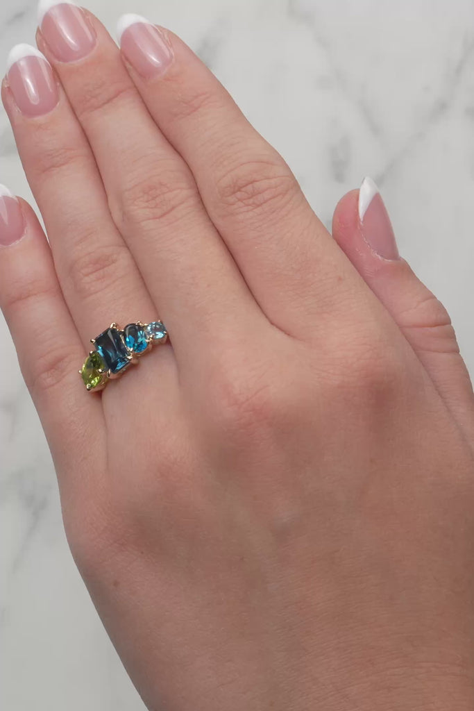 London Blue Topaz, Peridot & Blue Topaz Dress Ring in 9ct Yellow Gold from LeGassick.