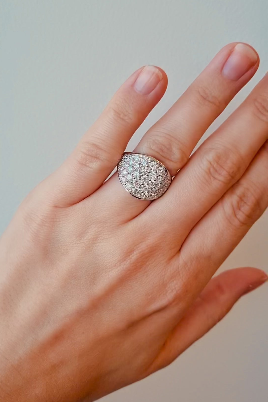 Pavé Diamond Tapered Dress Ring in 18ct White Gold on a lady's finger