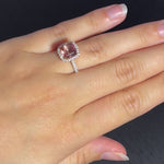 Padparadscha Tourmaline Halo Diamond Ring Set In 18ct White & Rose Gold available from LeGassick Jewellery, Gold Coast, Australia. Showrooms at Pacific Fair and Runaway Bay Centre.