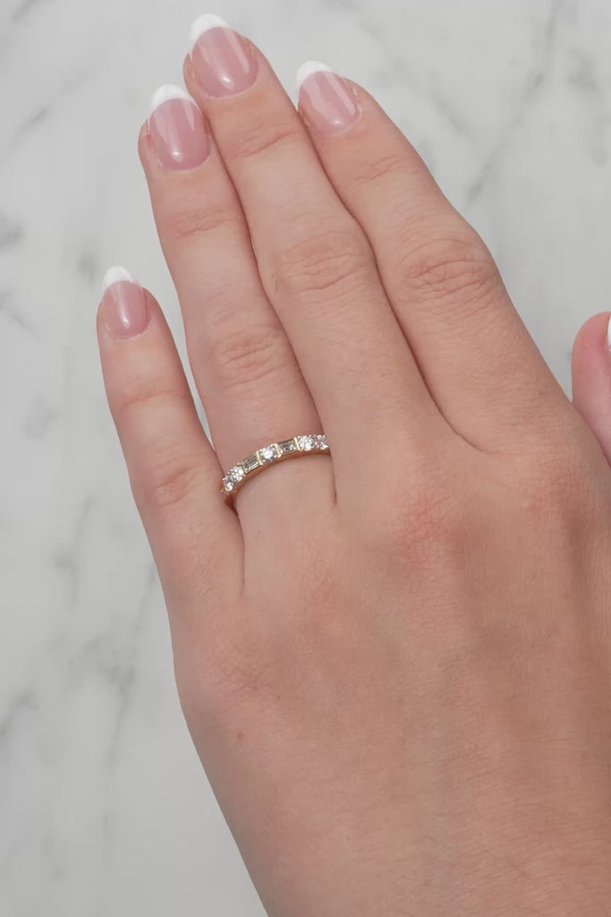 18ct Yellow Gold Diamond Ring with Round Brilliant & Baguette Cuts from LeGassick.