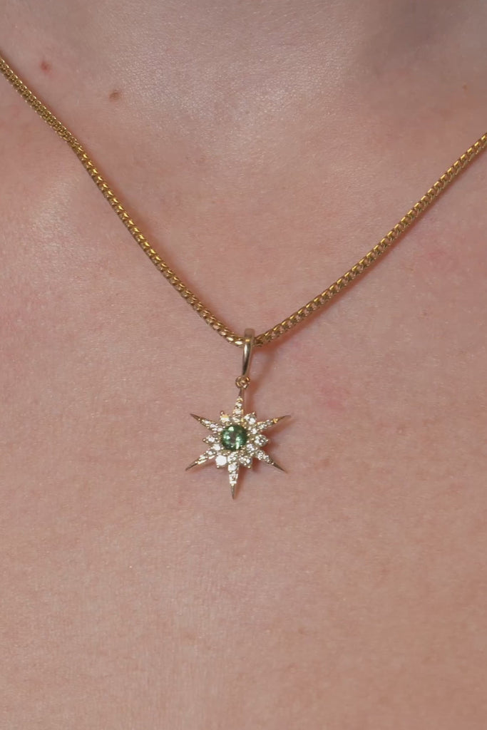 Mint Tourmaline & Diamond Star Pendant in 9ct Yellow Gold from LeGassick
