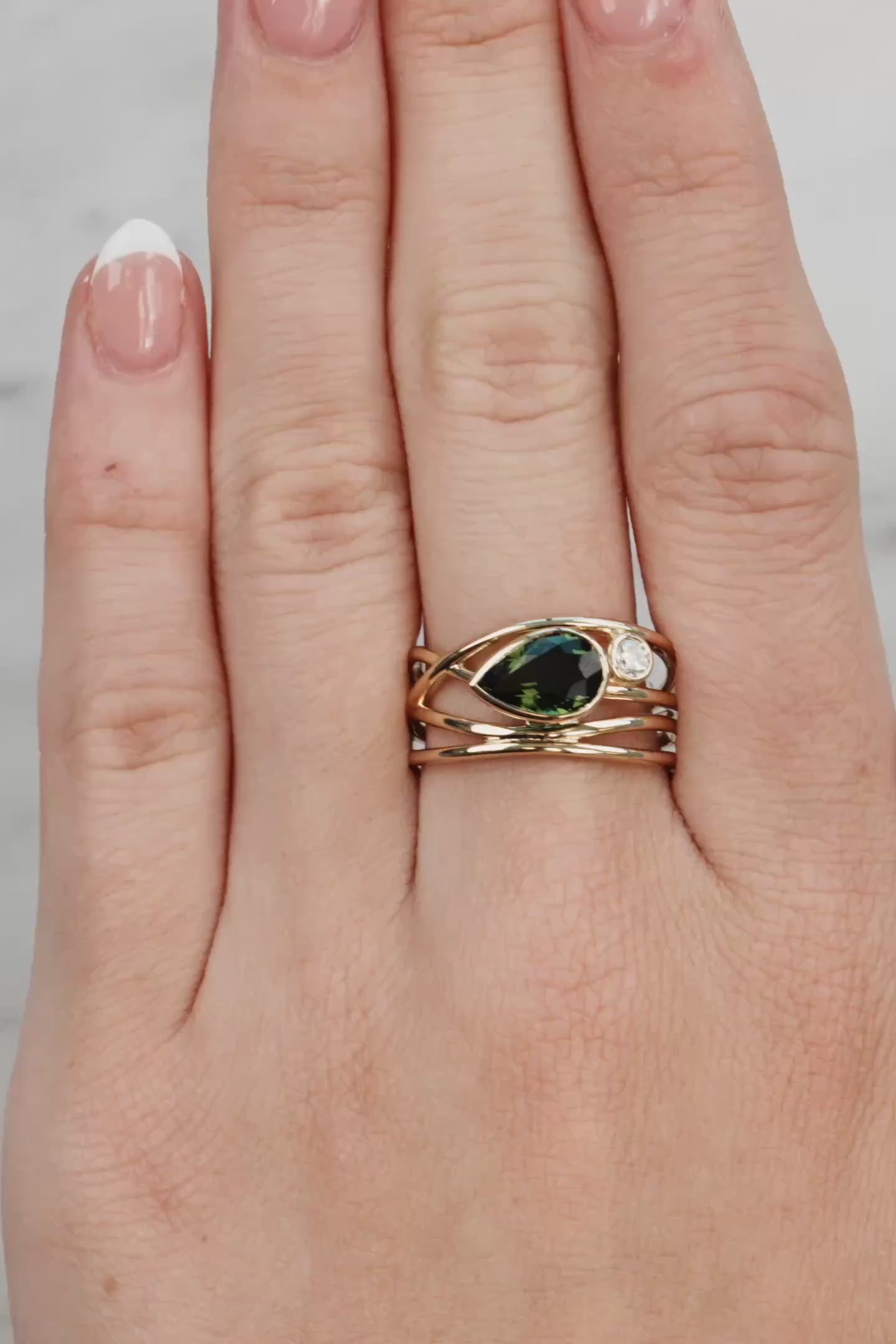 Pear Tourmaline & Diamond Crossover Ring in 9ct Yellow Gold at LeGassick.