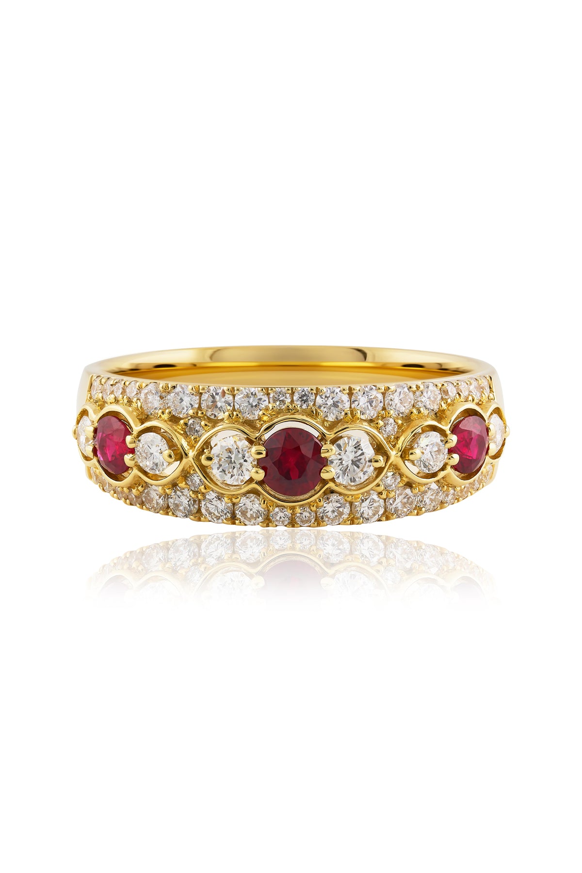 Ruby And Diamond Dress Ring Set In Luxurious 18 Carat Yellow Gold from LeGassick Jewellery.