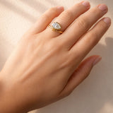 Gold ring with a large lab diamond on a lady's hand