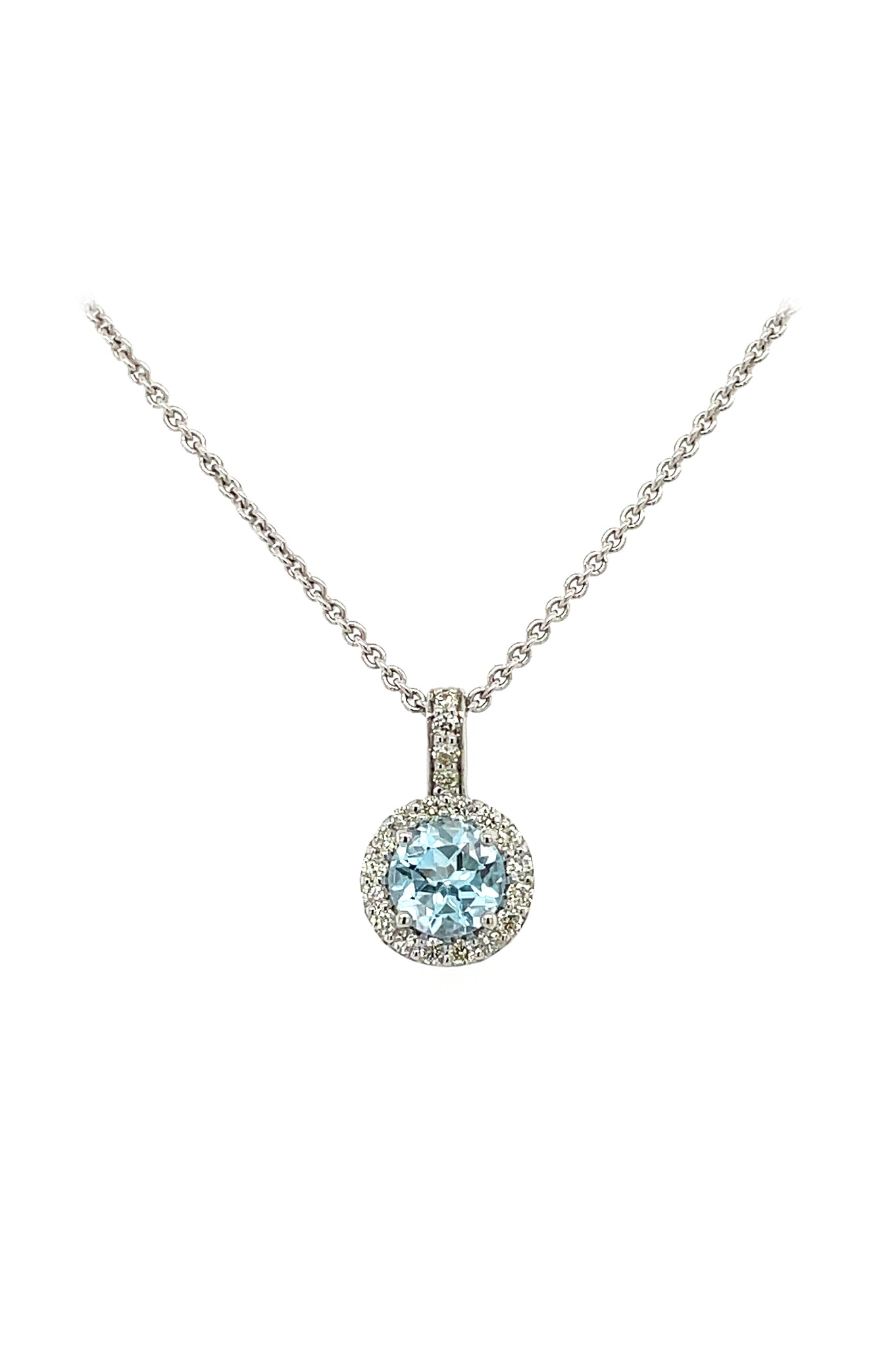 0.57 Carat Round Blue Topaz And Diamond Pendant available at LeGassick Diamonds and Jewellery Gold Coast, Australia.