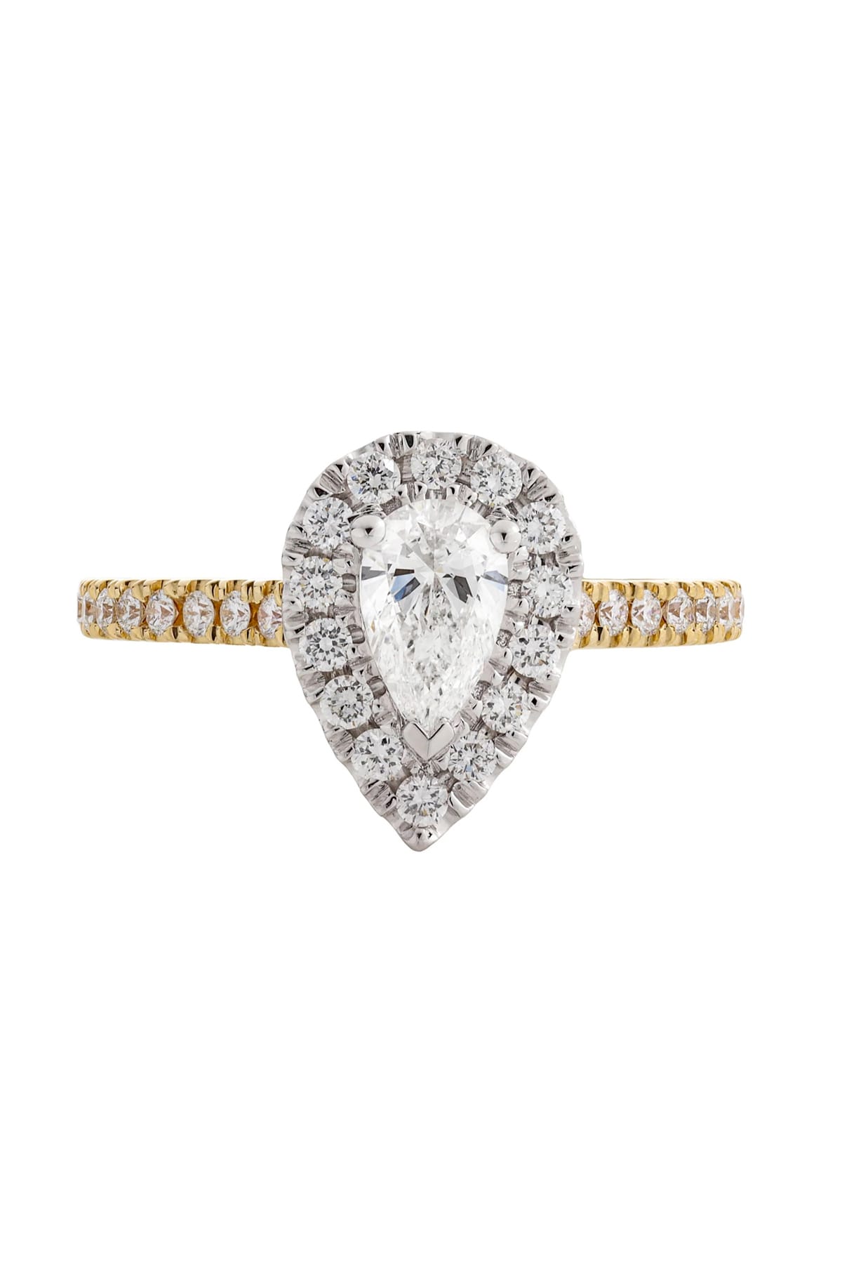 18 Carat Gold 0.50 Carat Pear Diamond Halo Engagement Ring available at LeGassick Diamonds and Jewellery Gold Coast, Australia.