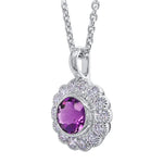 18 Carat Gold Round Amethyst and Diamond Halo Pendant available at LeGassick Diamonds and Jewellery Gold Coast, Australia.