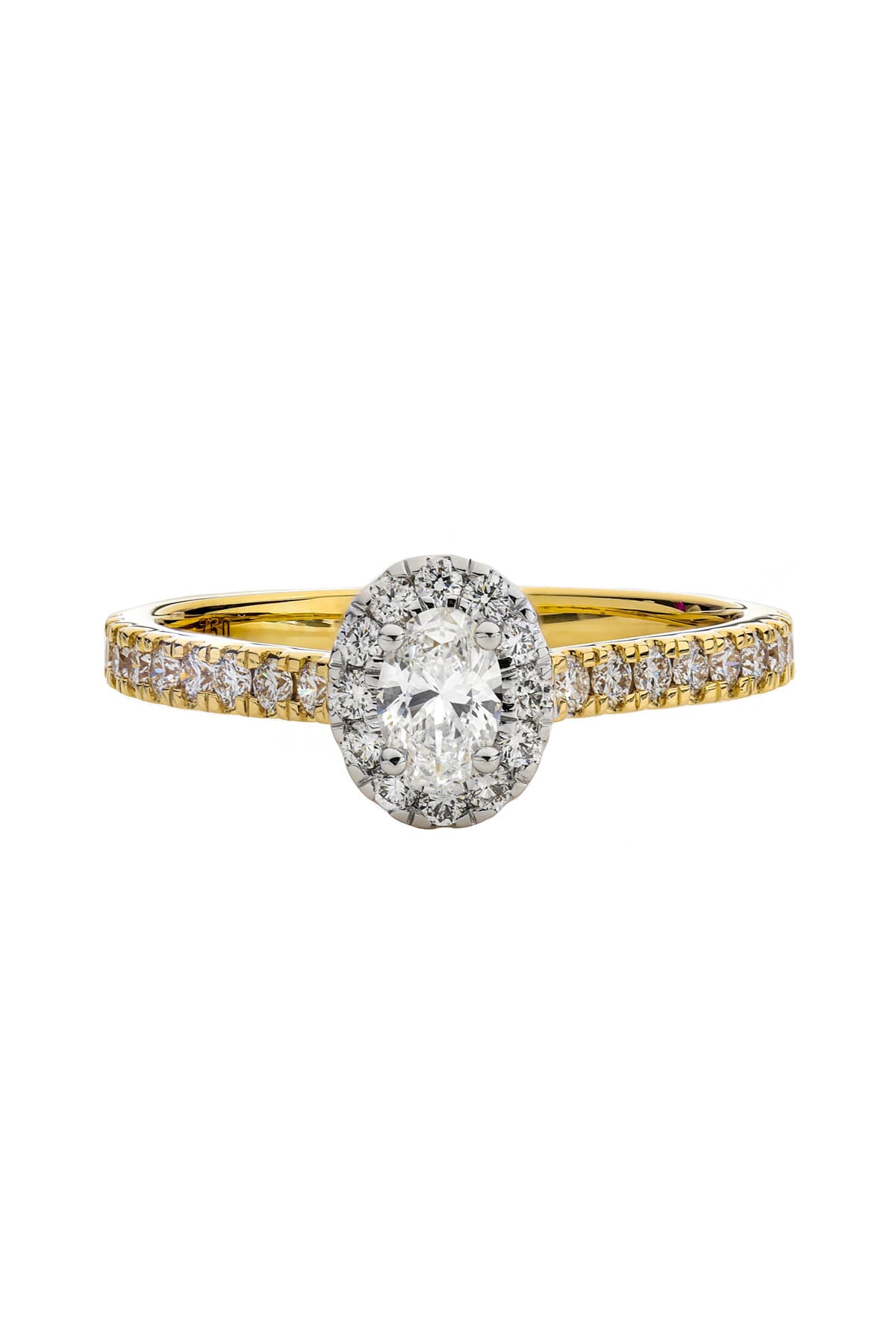 18 Carat Gold 0.25ct Oval Diamond Halo Engagement Ring available at LeGassick Diamonds and Jewellery Gold Coast, Australia.