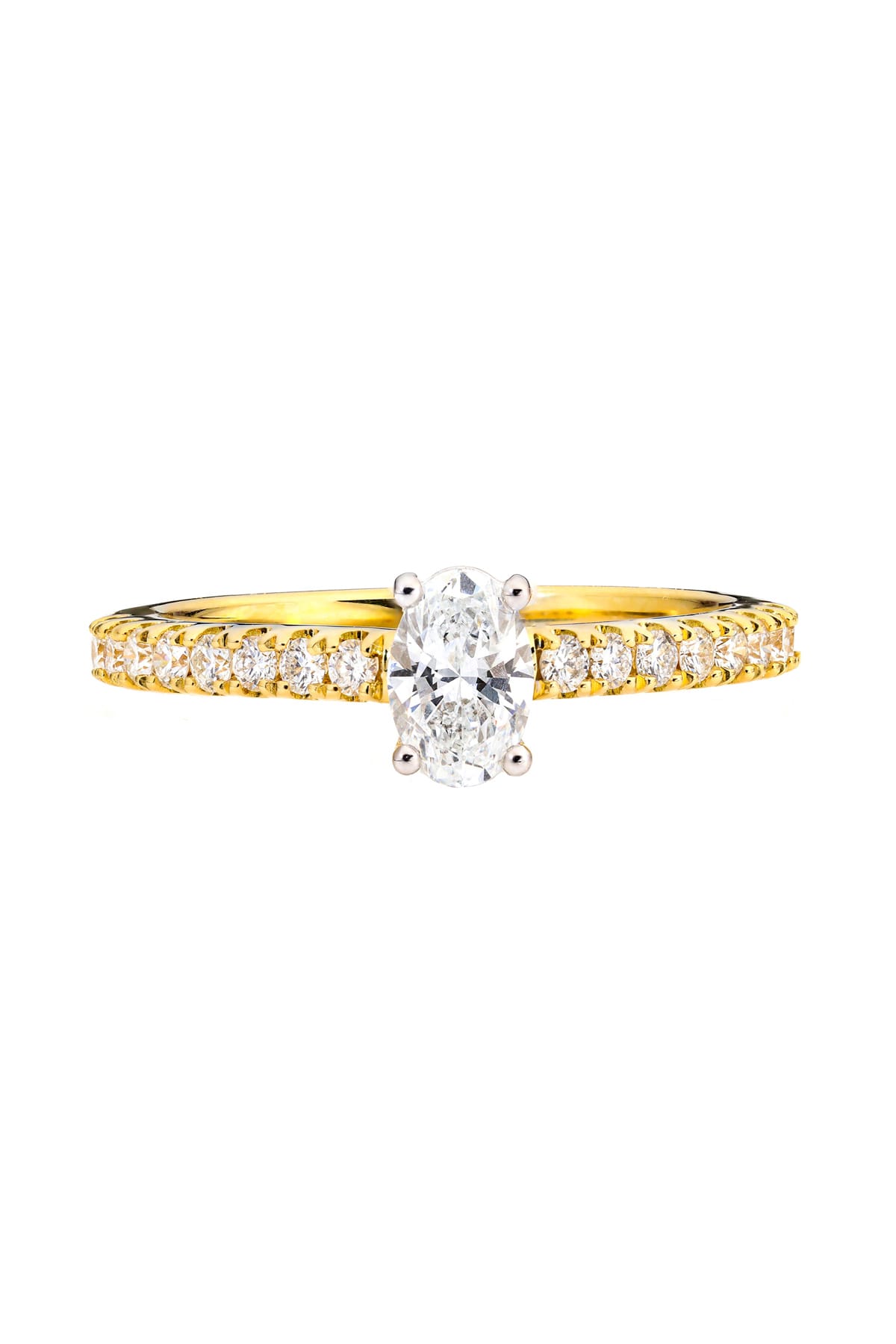 18 Carat Gold 0.50ct Oval Diamond Engagement Ring with Diamond Band available at LeGassick Diamonds and Jewellery Gold Coast, Australia.