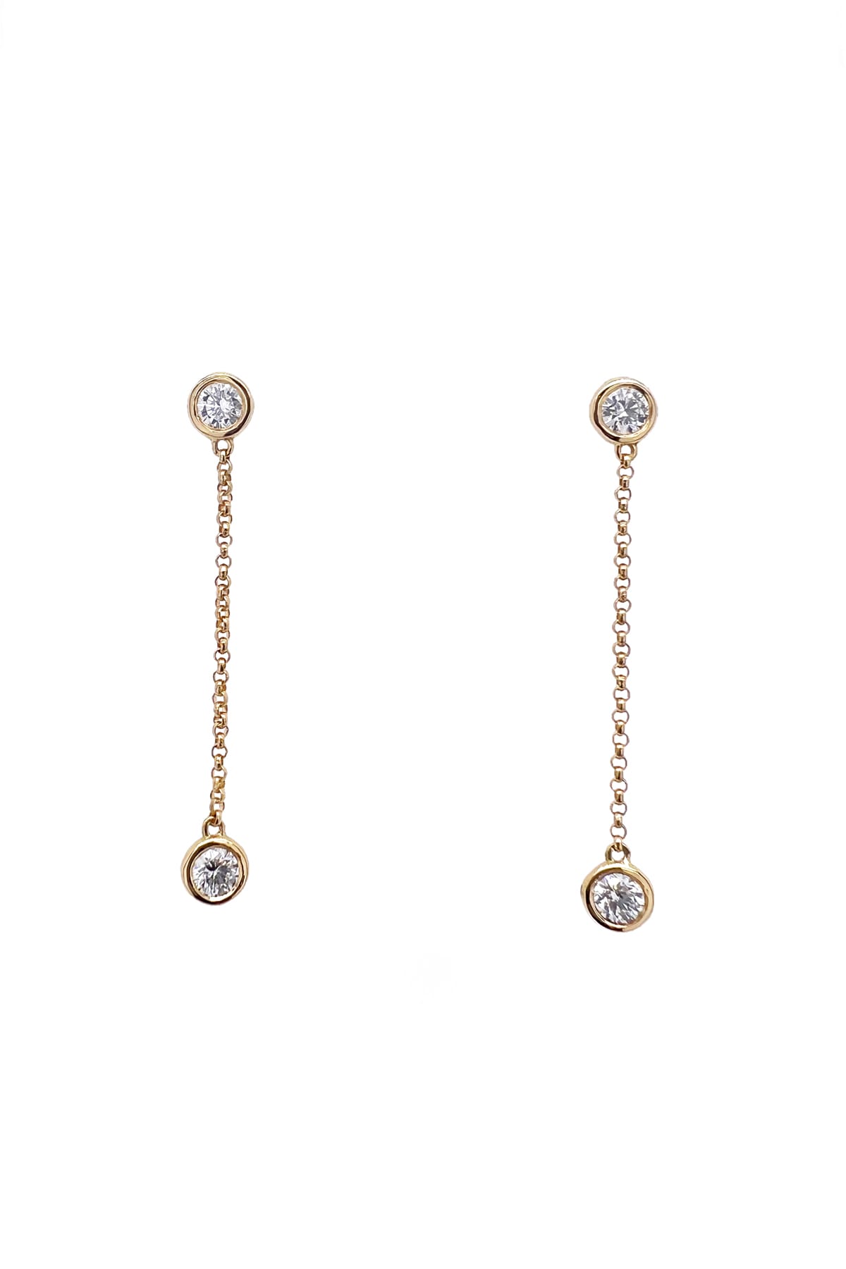 18 Carat Yellow Gold Diamond Long Chain Drop Earrings available at LeGassick Diamonds and Jewellery Gold Coast, Australia.