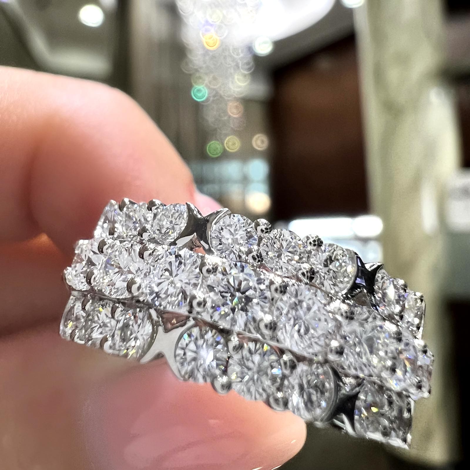 Uniquely Set Three Row Diamond Ring available at LeGassick Diamonds and Jewellery Gold Coast, Australia.