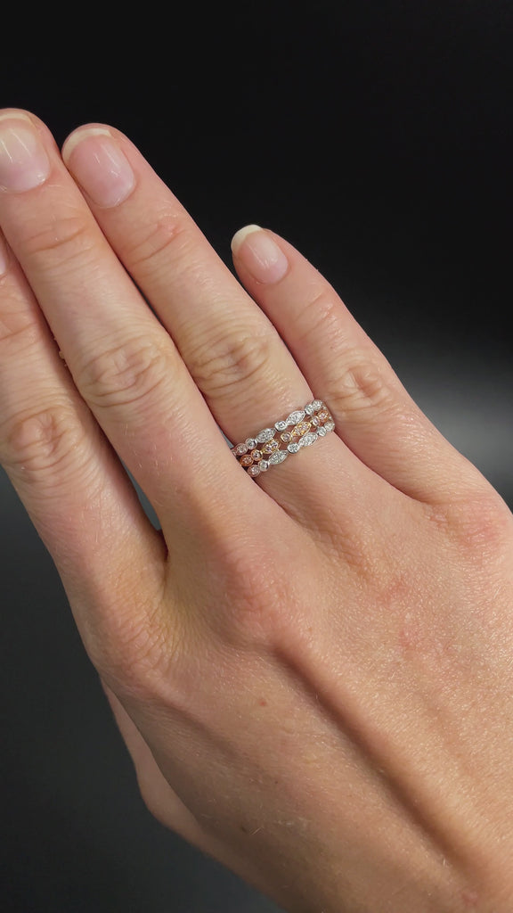 18 Carat White And Rose Gold 3 Row Diamond Ring available at LeGassick Diamonds and Jewellery Gold Coast, Australia.