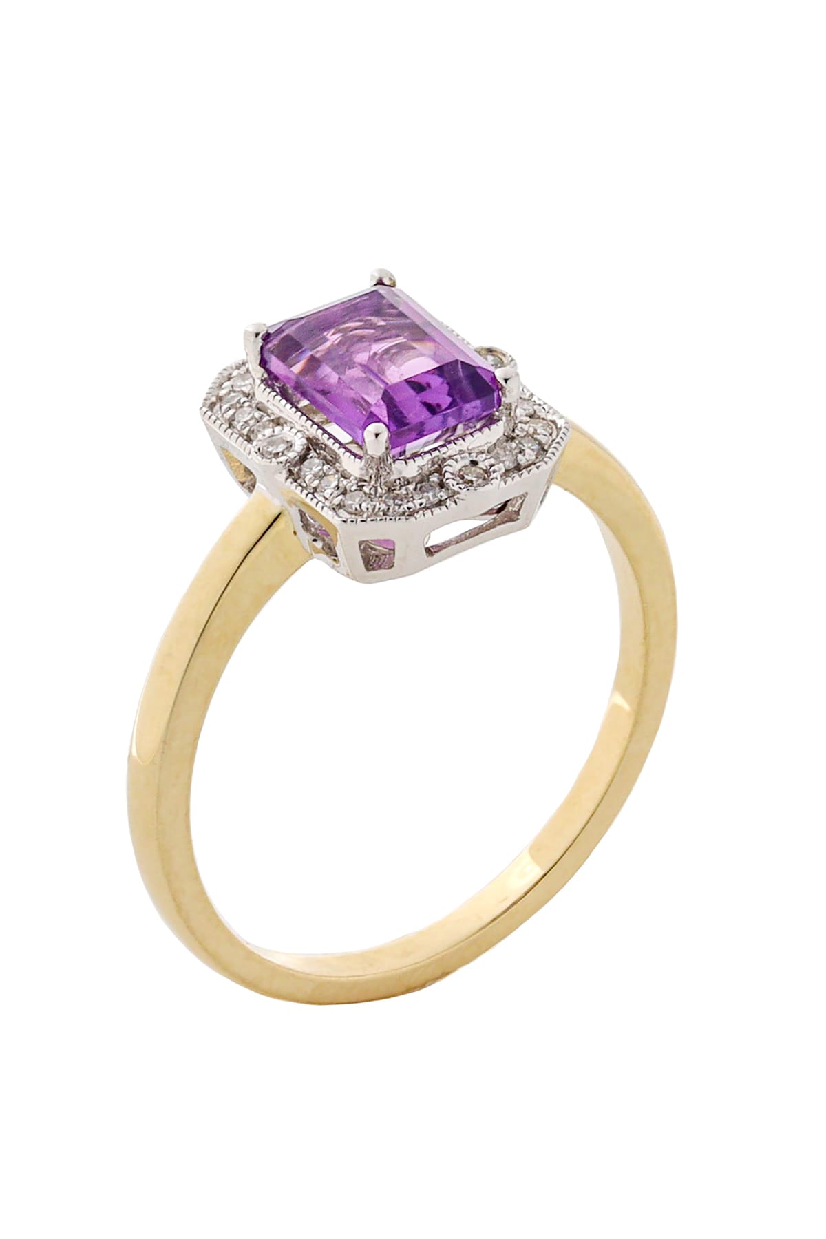 9 Carat Gold Amethyst And Diamond Halo Ring available at LeGassick Diamonds and Jewellery Gold Coast, Australia.