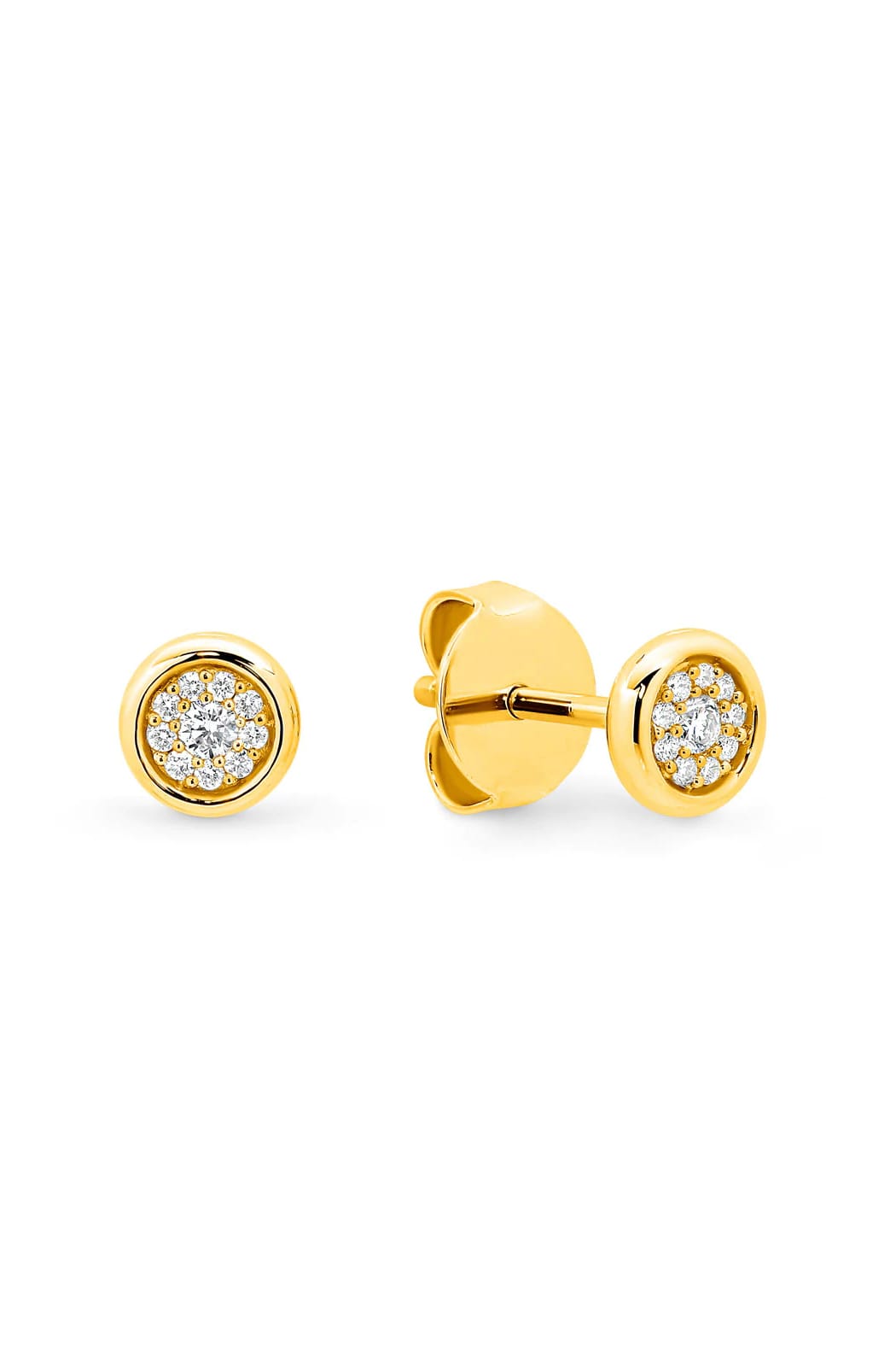 9 Carat Yellow Gold Circle Pave Diamond Stud Earrings LeGassick available at LeGassick Diamonds and Jewellery Gold Coast, Australia.