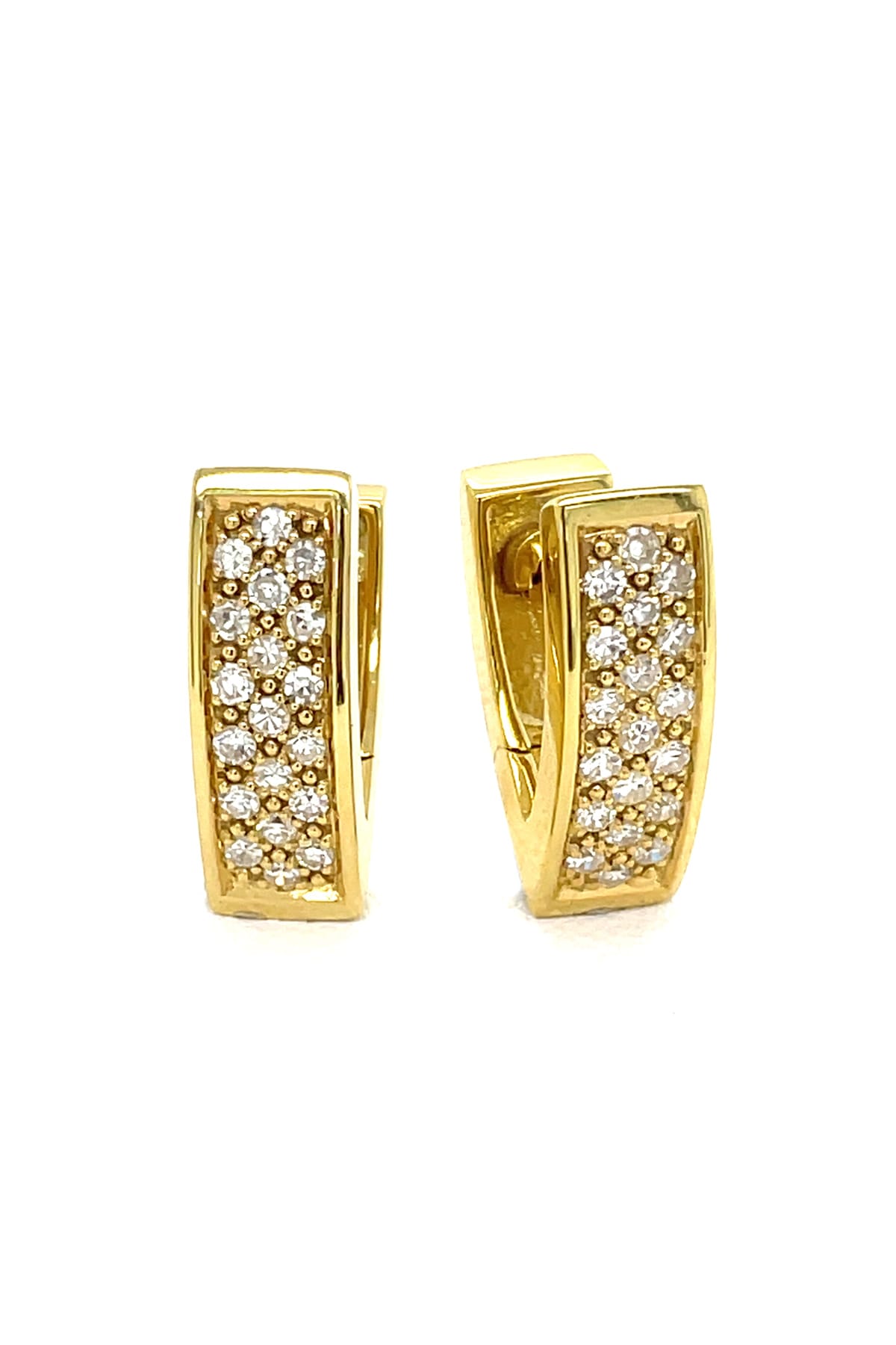 Gold Wide Pavé Set Diamond Huggie Earrings available at LeGassick Diamonds and Jewellery Gold Coast, Australia.