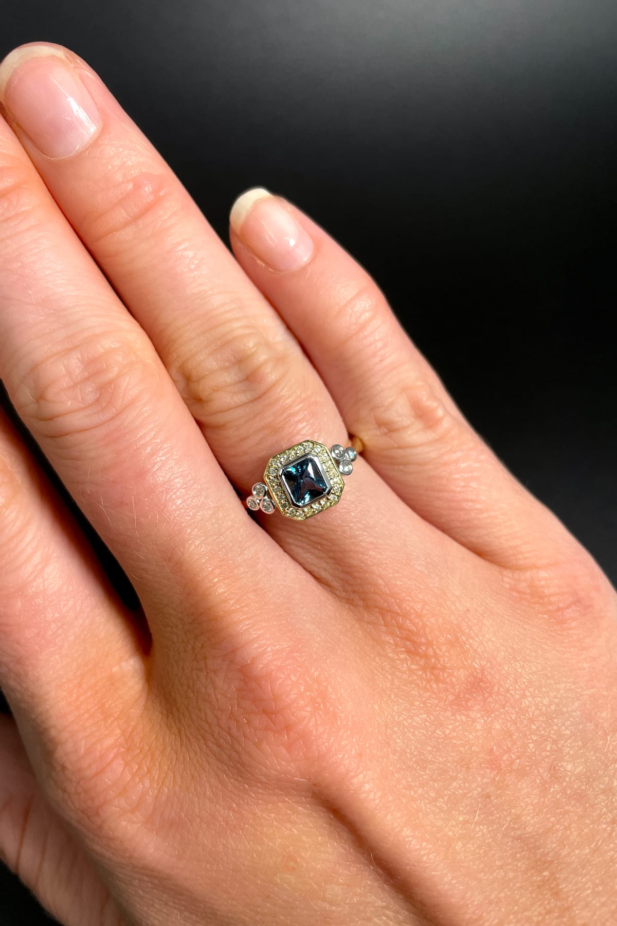 9ct Gold 0.63ct London Blue Octagonal Topaz Diamond Set Ring available at LeGassick Diamonds and Jewellery Gold Coast, Australia.